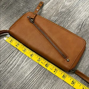 Free people NWOT vegan distressed studded brown zipper wristlet wallet thumbnail 11