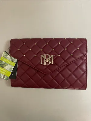 Badgley Mischka NWT Crossbody Diamond Quilting Round Studs on Front Wine Gold thumbnail 13