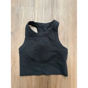 Alo Yoga Women Black Seamless Ribbed High Neck Racerback Sports Bra Top 402 thumbnail 3