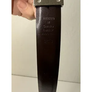 Belt Genuine Leather Dark Brown Silver Buckle Size M 37.5" Minimalist Western thumbnail 4