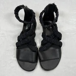 Sorel Gladiator Sandals Ruched Straps Back Zipper Black Leather Size‎ 6.5 thumbnail 2