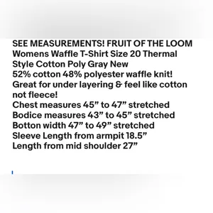 FRUIT OF THE LOOM Womens Waffle T-shirt Size 20 Thermal Style Gray New thumbnail 6