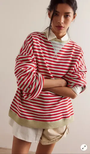 We The Free Free People Classic Striped Oversized Crewneck in Cherry Combo LARGE thumbnail 1