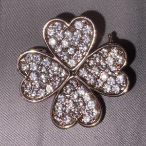 Crystal Pave Four-Leaf Clover Brooch in Gold Tone thumbnail 1