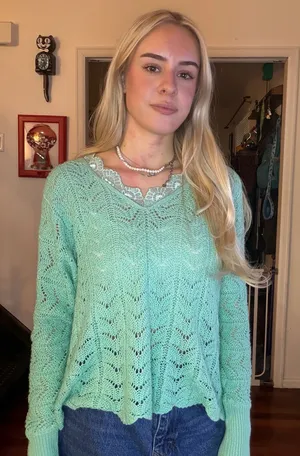 Daytrip mint scalloped sweater thumbnail 1