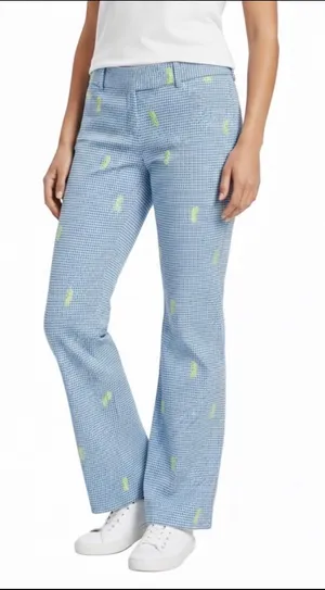 J.Crew Blue White Gingham Lime Green Embroidered Seahorse Pants Lightweight 8 thumbnail 1