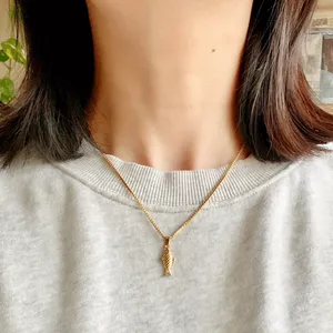 Handmade gold tone fully stainless steel fish boho funky chic simple necklace🌀🐟 thumbnail 5