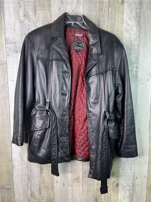 Tannery West Vintage Large Lined Black Leather Belted Jacket (Flawed-NO BUTTONS) thumbnail 1