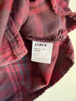 Pact casual short sleeve plaid top blouse size small red cotton thumbnail 4