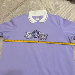 Vintage Grannycore Collared Sweatshirt‎ Pastel Purple Teacup Embroidered Size L thumbnail 8