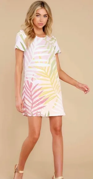 MINKPINK Palm Springs Tee Dress Small Tropical Colorful‎ Pastel Resort Vacation thumbnail 1