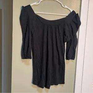 Loft Women's Size Small Square Neck Blouse‎ Puff Sleeve Black Satin Trim Modal thumbnail 5