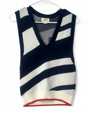 Anthropologie Maeve S V-Neck Sweater Vest Sleeveless Knit Red White Blue Women's thumbnail 2