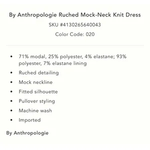 Anthropologie Ruched Mock Neck Knit Dress‎ Cocoa Plum Fitted Sleeveless Bodycon thumbnail 3