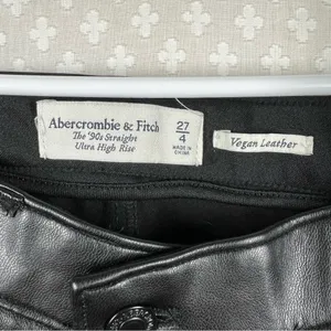 Abercrombie‎ & Fitch Black Vegan Leather The 90s Straight High Rise Pants thumbnail 3