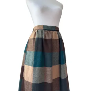 Vintage ‘80s Shelly’s Tall American Beauty Brown & Teal Wool A-Line Midi Skirt thumbnail 6