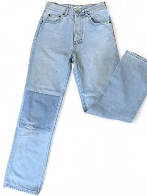 Reformation Cynthia Patch High Rise Straight Leg Distressed Tahoe Wash Denim 24 thumbnail 1
