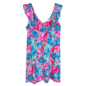 Lilly Pulitzer Alessa Cotton Dress in Surf Blue Luscious Lions Size M thumbnail 5