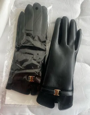 Black Leather Gloves with Gold Accent thumbnail 1