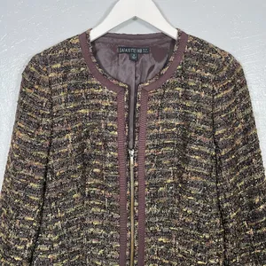 LAFAYETTE 148 Women 6 Brown Tweed Zip Up Blazer Suit Jacket Business Career thumbnail 3