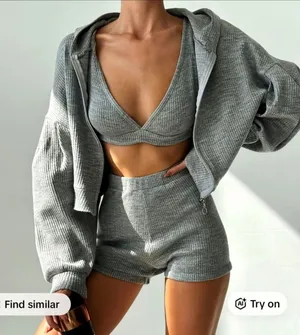 Women's Gray‎ Ribbed Knit 2 Piece Lounge Set 2XL Gray Size XXL thumbnail 1