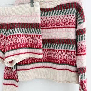 Pink Lily Cream Multi Fair Isle Knit Sweater Short Set thumbnail 3