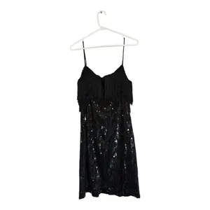 Vintage Dessy Creations Sequin Dress Fringe Flapper Black Size 8 thumbnail 3