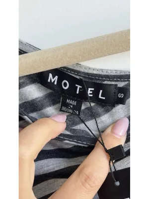 Motel Rocks Dalene Asymmetric Top Gray Black Stripe Long Sleeve Size S NWT thumbnail 5