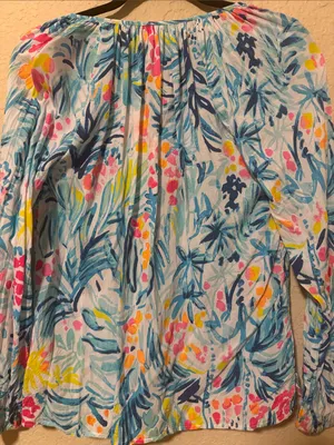 Lilly Pulitzer Blue Multi Tropical Print Peasant Top thumbnail 3