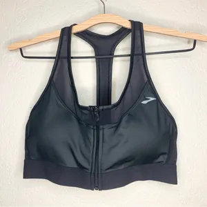 Brooks Fast Forward Zip Up Black Mesh Racerback Sports Bra Size L thumbnail 5