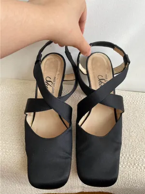 Vintage 90s Womens Satin Square Toe Ballerina Style Heels Size 7.5 Black thumbnail 3