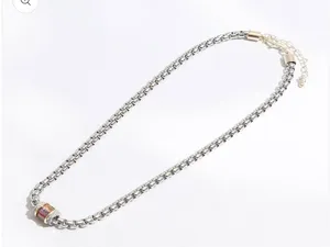 Multicolored Cylinder Charm Chain Necklace Silver thumbnail 1