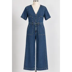 Rails Blue Moon Denim Jumpsuit Wide Leg V-Neck Button Front Blue XXL thumbnail 13