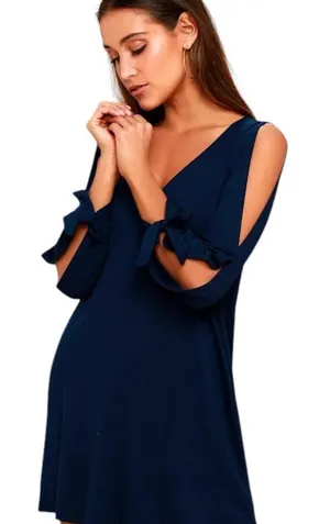 Lulus Navy Blue Shift Dress with Shoulder and Arm Cutouts Size XL NWT thumbnail 1