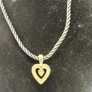 Heart necklace pendant crystals silk cord Vietnam Stainless Steal Charm 8" thumbnail 4