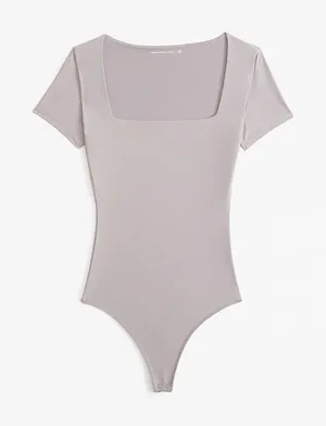 Abercrombie & Fitch seamless square neck gray bodysuit thumbnail 1