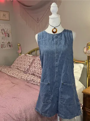 Vintage Sleeveless Blue Denim Pocket Shift Dress thumbnail 5