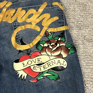Ed Hardy Flare Jeans Womens 26 True Love Dagger Love Eternal Embroidered Y2K thumbnail 9