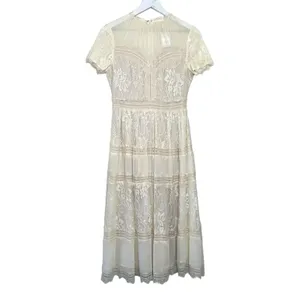 Bohme NWT Short Sleeve Lace Midi Dress Ivory Size Small thumbnail 5