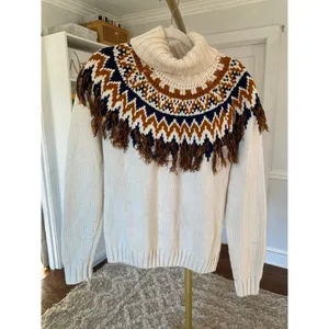 Forever 21 Fair Isle Turtleneck Fringe Knit‎ Sweater Americana Quiet Luxury Cozy thumbnail 2