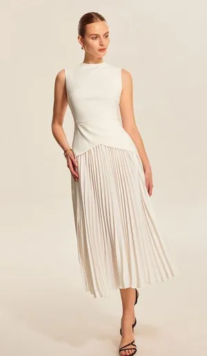 Commense White Dress with Pleated Front thumbnail 1