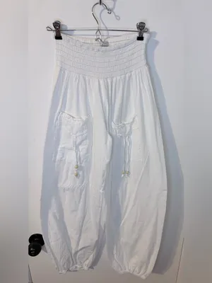 Blanco by Nature White Harem Balloon Pants L Smocked Boho Peru thumbnail 3