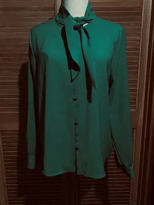 ZARA Green Chiffon Polyester Collared Tie Neck Button Blouse Long Sleeve M thumbnail 6