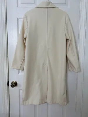 Bershka Ivory Long Coat Quiet Luxury Minimalist Old Money Tailored Classic Size S thumbnail 3