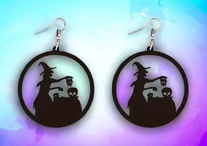 Witch Skulls Gothic Style Black Round‎ Acrylic Fashion Earrings thumbnail 1