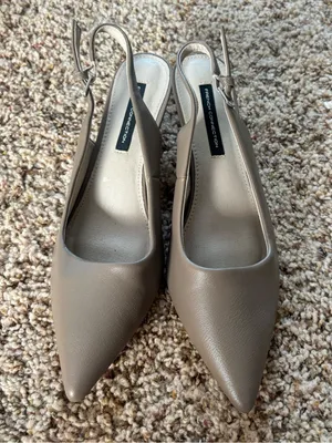 French Connection Taupe Pointed-Toe Slingback Kitten Heels thumbnail 1