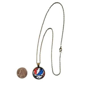 Grateful Dead Steal Your Face Collectible Necklace Antique Brass Chain thumbnail 5