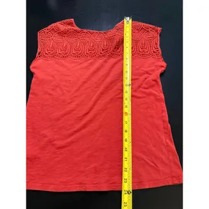 LOFT Ann Taylor Vintage Soft Coral Orange Crochet Lace Yoke Sleeveless Top S thumbnail 3