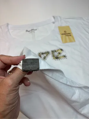 Pepe Jeans London Maggie White Tee with Gold Metallic Logo and Silver Studs NWOT thumbnail 8