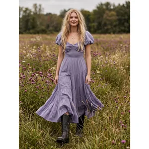 Free People Dainty Ethereal Sundrenched Short Sleeve Maxi Size XL Plum Dust thumbnail 9